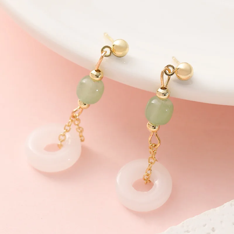 Vintage Fashion Rings - Natural real jade anel brincos pedra