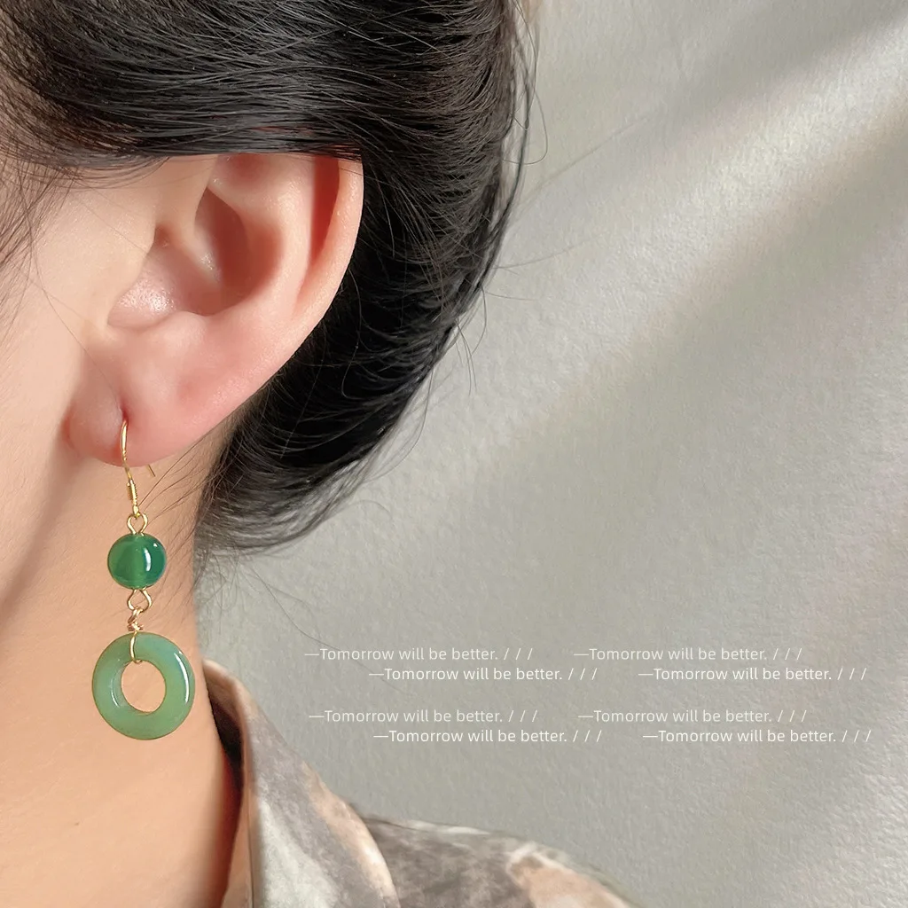 Vintage Fashion Rings - Brincos de anel de jade real
