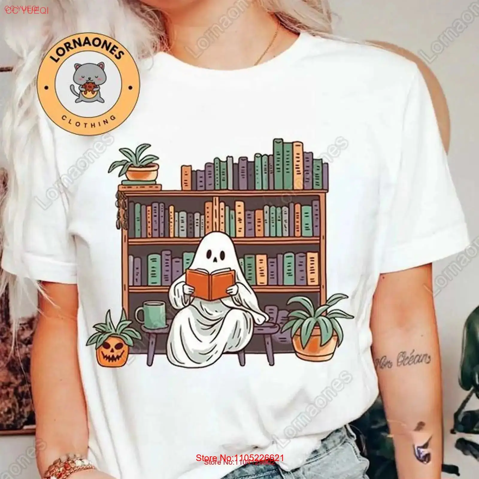 Vintage Fashion Library - Camiseta Halloween Ghost para leitura, biblioteca,