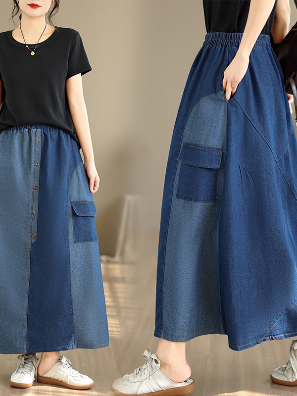 Denim Skirt Midi Vintage - Saia Jeans Casual Solta Feminina Plus
