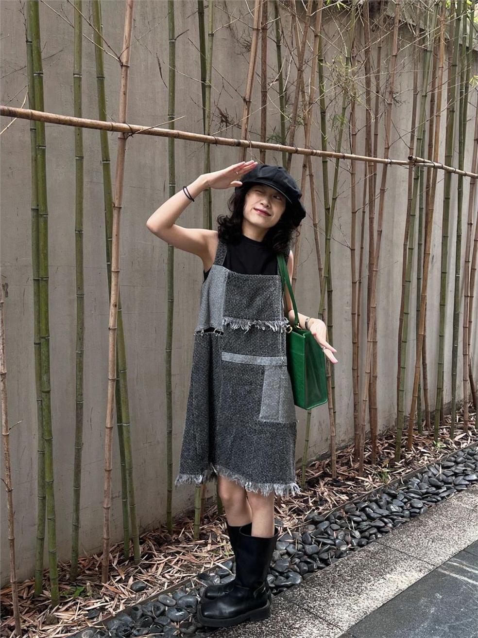 Denim Skirt Midi Vintage - Vestido Midi Jeans de Manga Curta