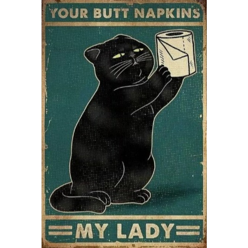 Vintage Fashion Plates - Preto engraçado gato sinal de metal