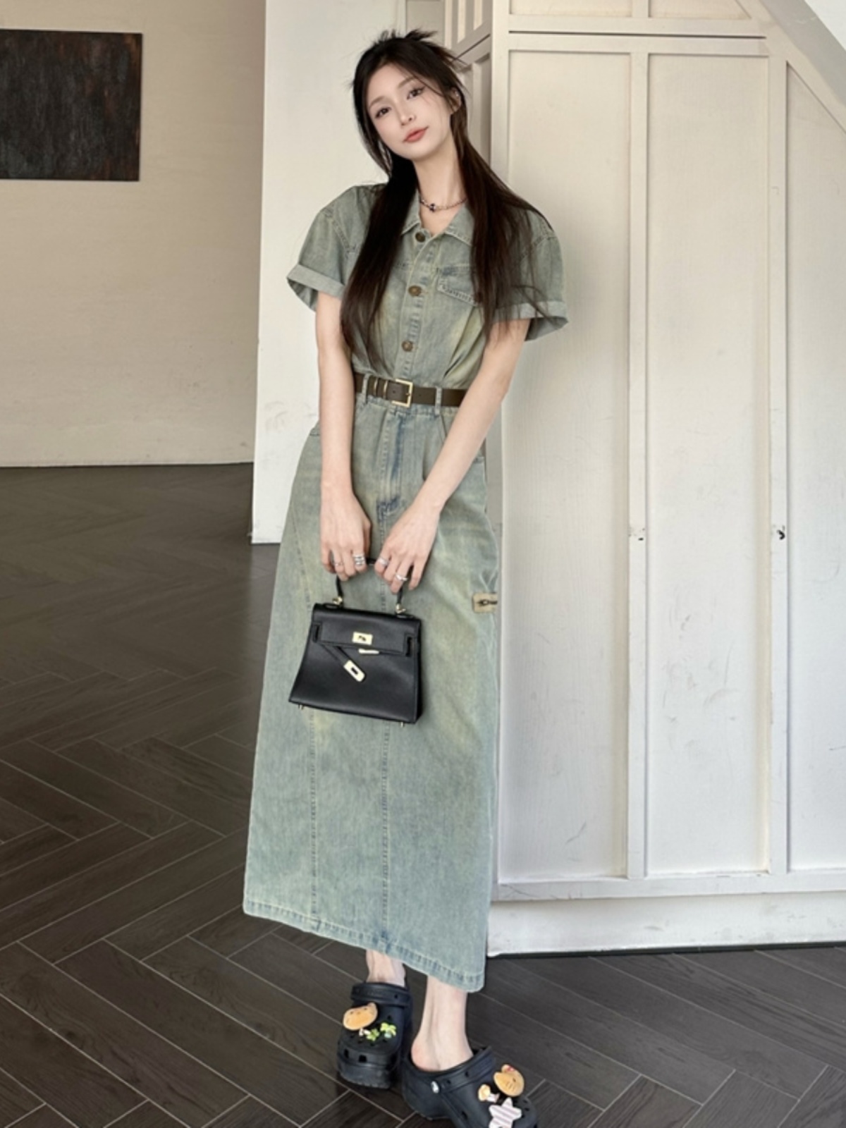 Denim Skirt Midi Vintage - Vestido Jeans Vintage Estilo Americano Plus
