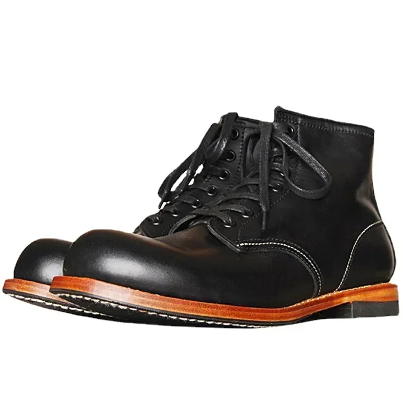 Vintage Fashion Aesthetic - Botas masculinas vintage de couro genuíno