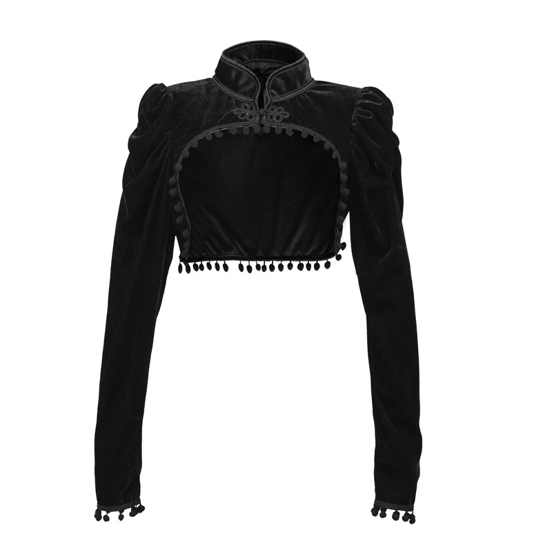 Velvet Blazer Vintage - Flanela borlas gola extra curta medieval
