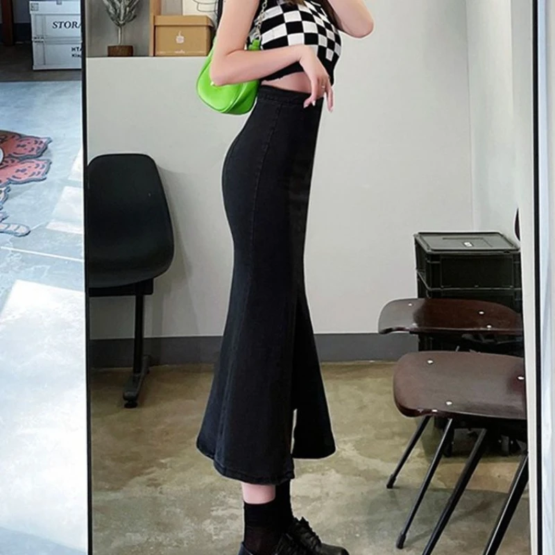 Trompete midi saias femininas  - Denim Skirt Midi Vintage avaliação e preço