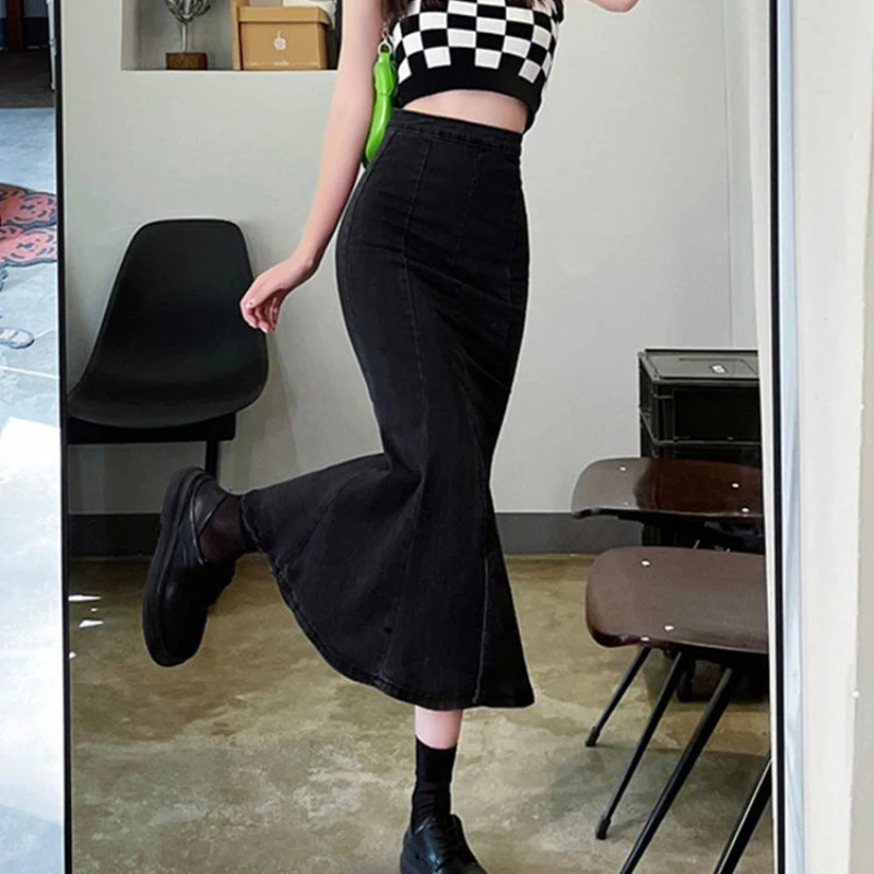 Trompete midi saias femininas  - Denim Skirt Midi Vintage avaliação e preço