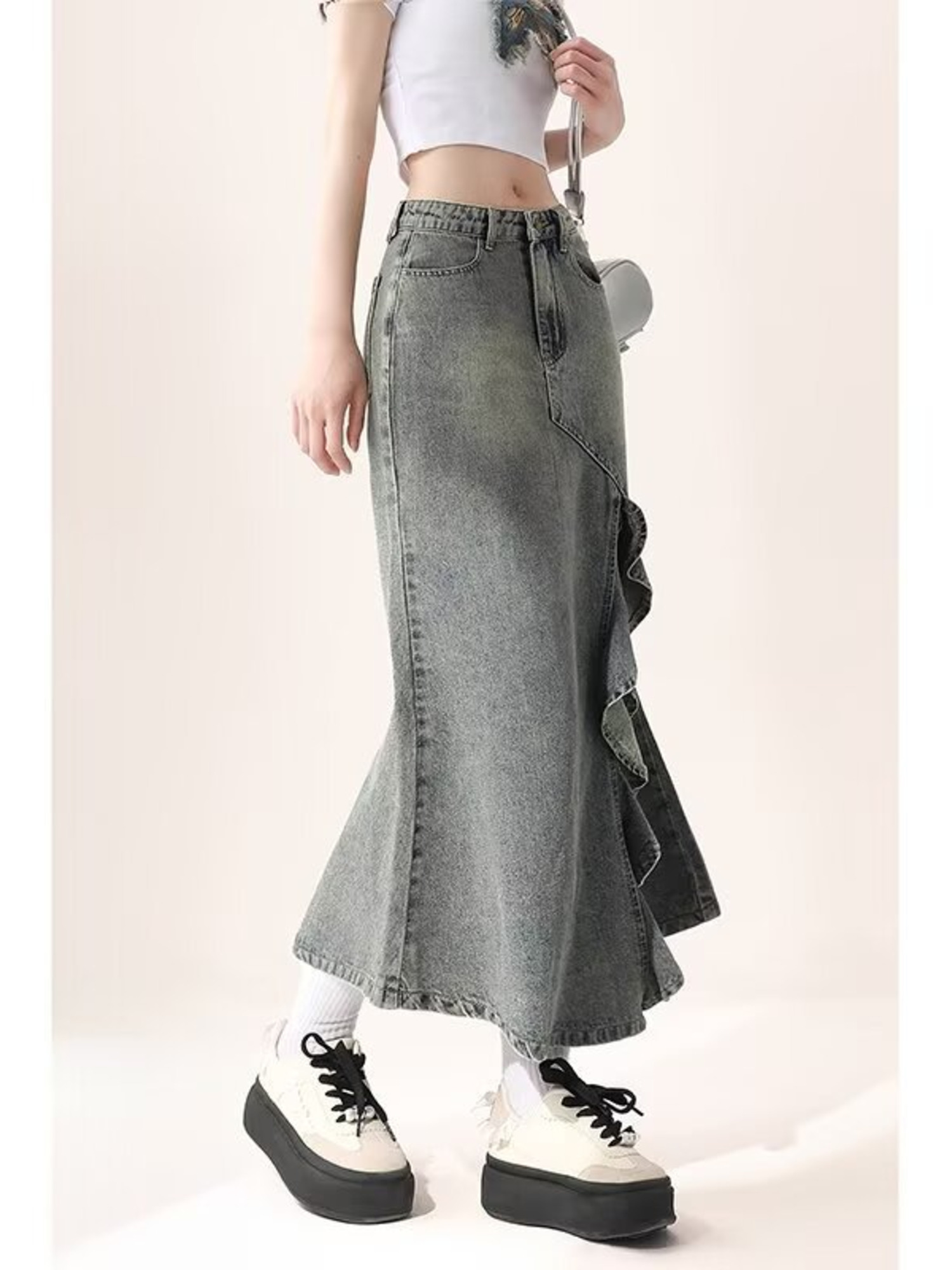Saia Maxi Vintage em Denim Lav - Denim Skirt Midi Vintage avaliação e preço