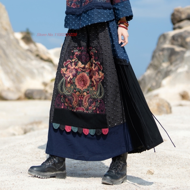 2026 tradicional étnico denim  - Denim Skirt Midi Vintage avaliação e preço