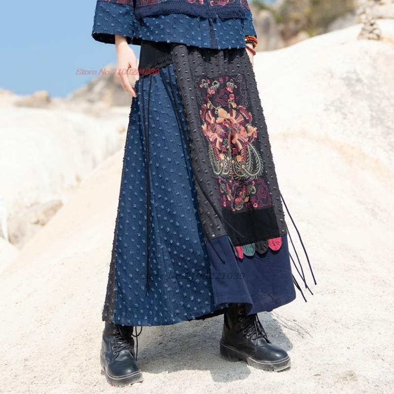 2026 tradicional étnico denim  - Denim Skirt Midi Vintage avaliação e preço
