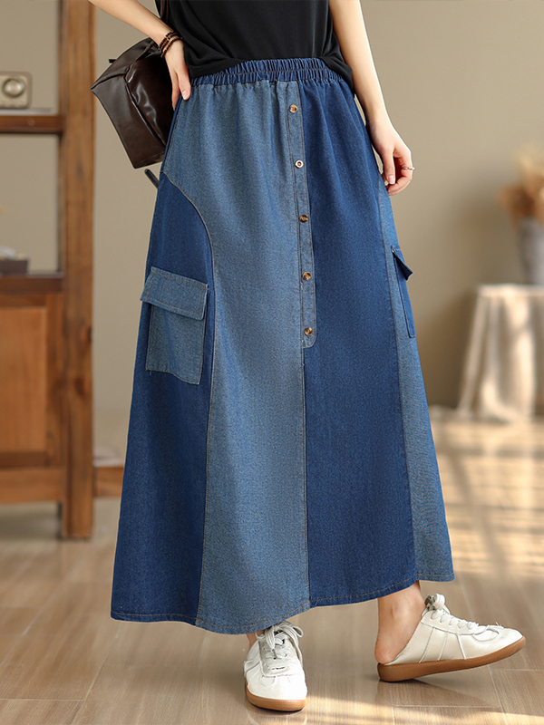 Saia Jeans Casual Solta Femini - Denim Skirt Midi Vintage avaliação e preço