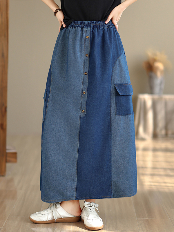 Saia Jeans Casual Solta Femini - Denim Skirt Midi Vintage avaliação e preço