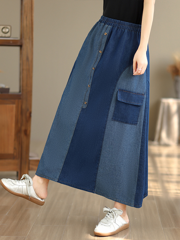 Saia Jeans Casual Solta Femini - Denim Skirt Midi Vintage avaliação e preço