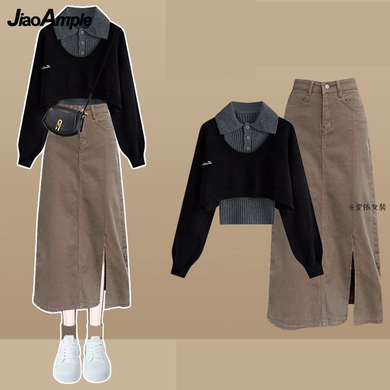 Feminino primavera outono novo - Denim Skirt Midi Vintage avaliação e preço