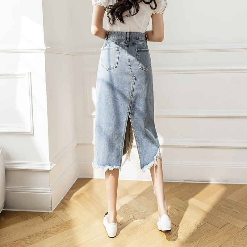 Vintage S-5XL split pérola fri - Denim Skirt Midi Vintage avaliação e preço