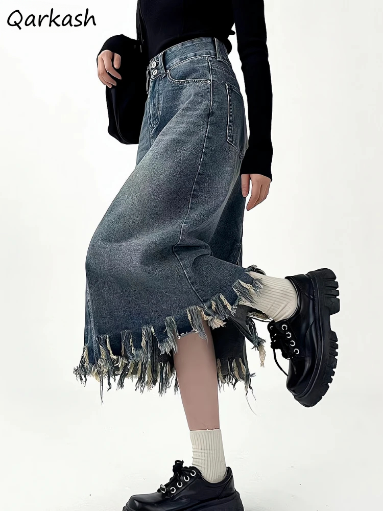 Midi saias femininas borla vin - Denim Skirt Midi Vintage avaliação e preço