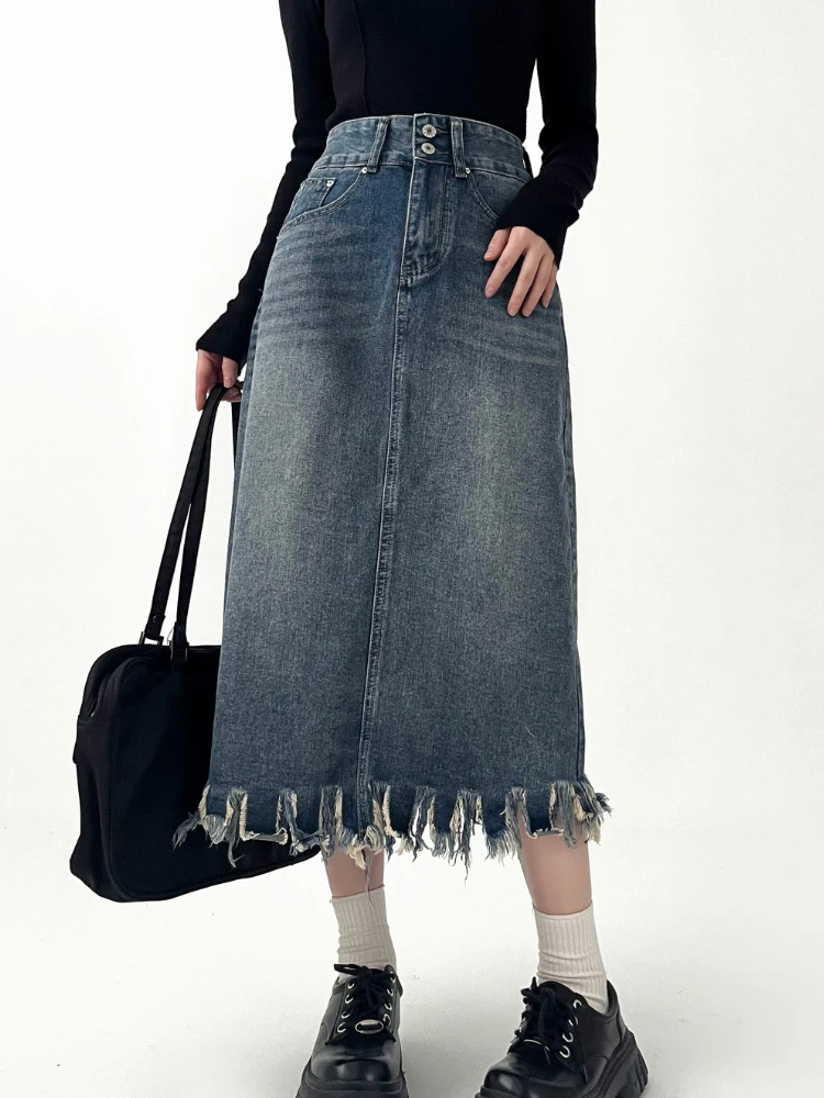 Midi saias femininas borla vin - Denim Skirt Midi Vintage avaliação e preço