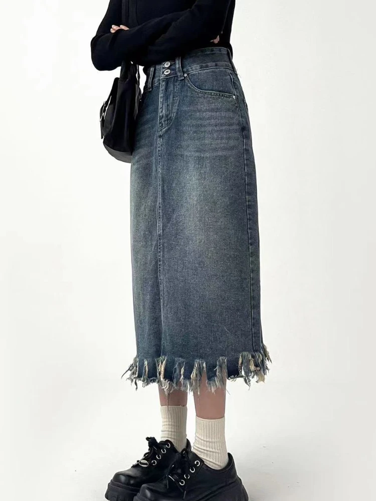 Midi saias femininas borla vin - Denim Skirt Midi Vintage avaliação e preço