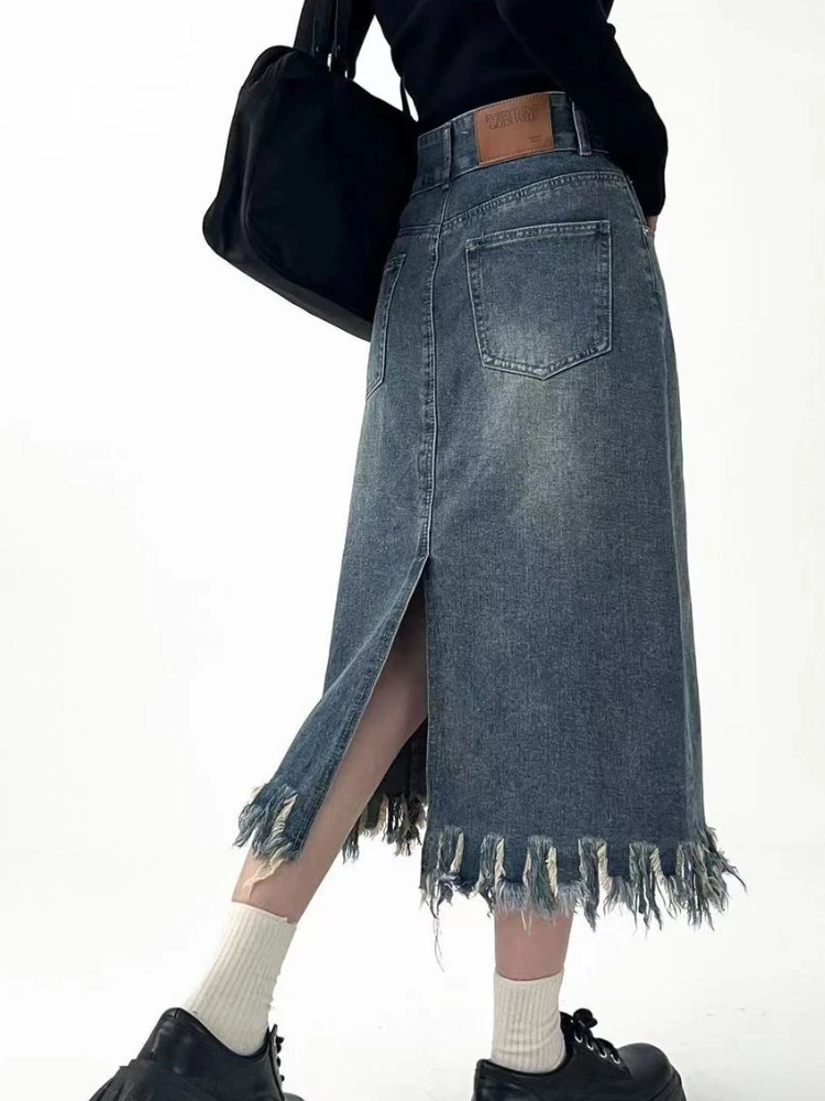 Midi saias femininas borla vin - Denim Skirt Midi Vintage avaliação e preço