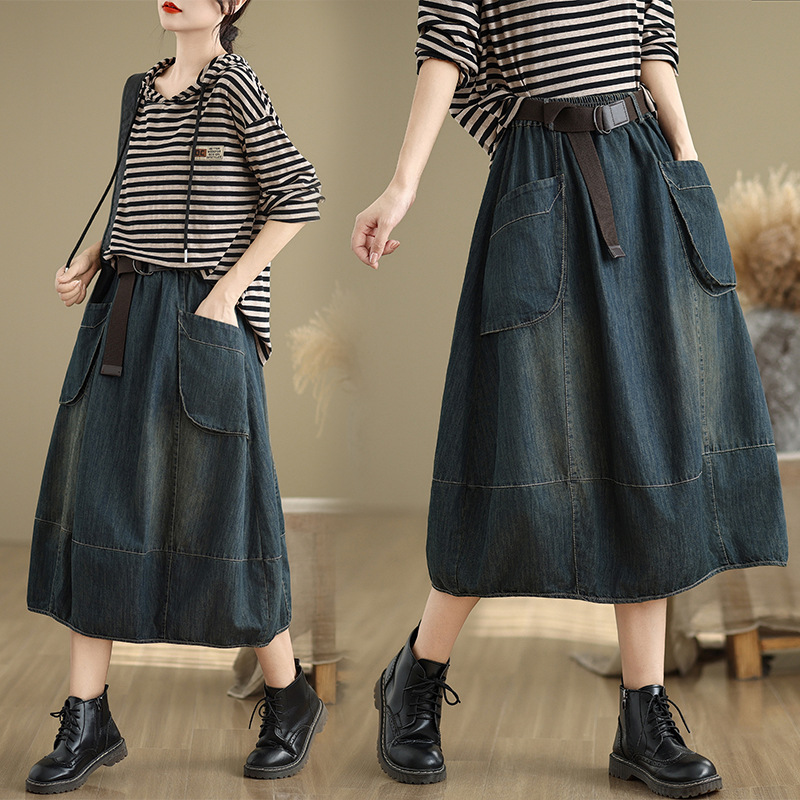 Saia Jeans Feminina Tamanho Gr - Denim Skirt Midi Vintage avaliação e preço