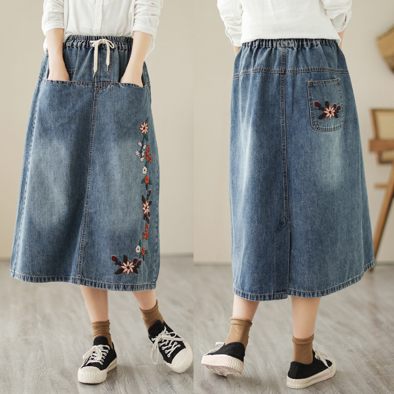 Japonês vintage mori menina fl - Denim Skirt Midi Vintage avaliação e preço