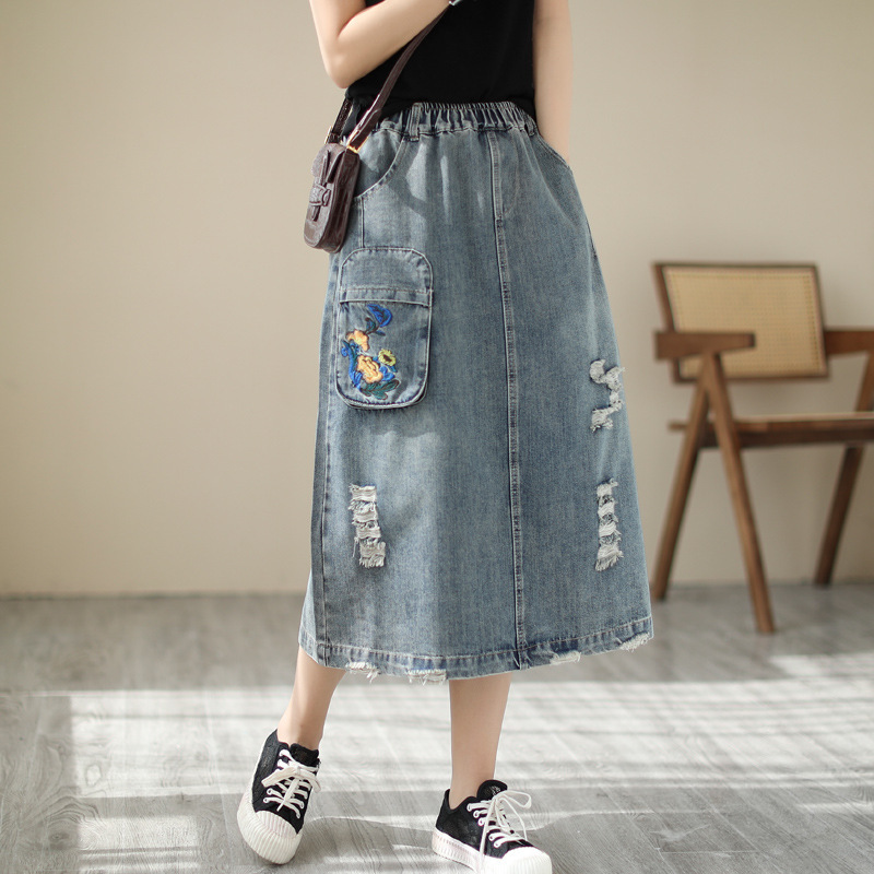Japonês vintage mori menina fl - Denim Skirt Midi Vintage avaliação e preço