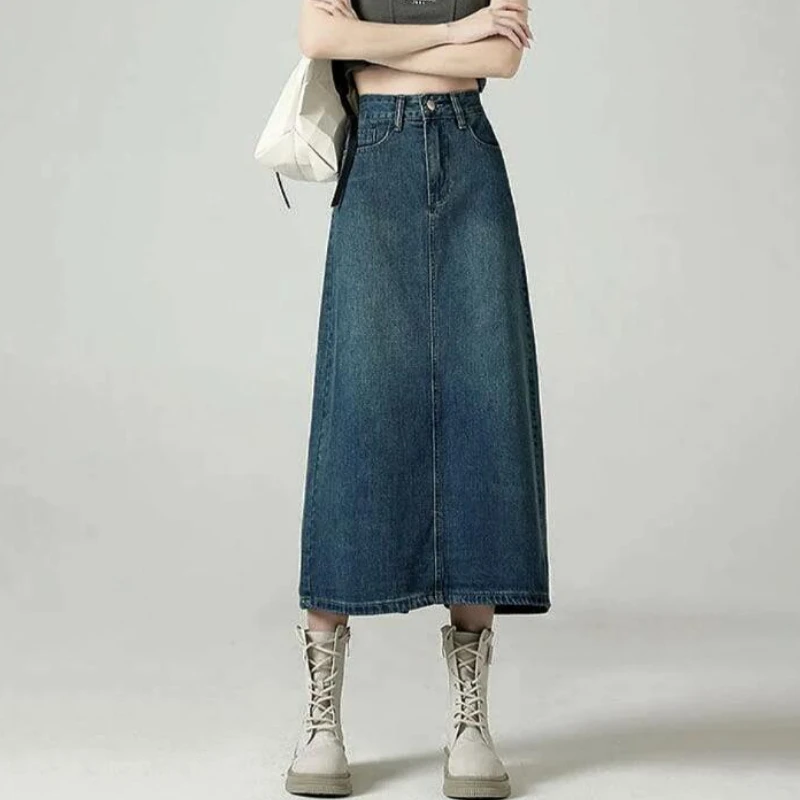 Saias jeans femininas midi bac - Denim Skirt Midi Vintage avaliação e preço