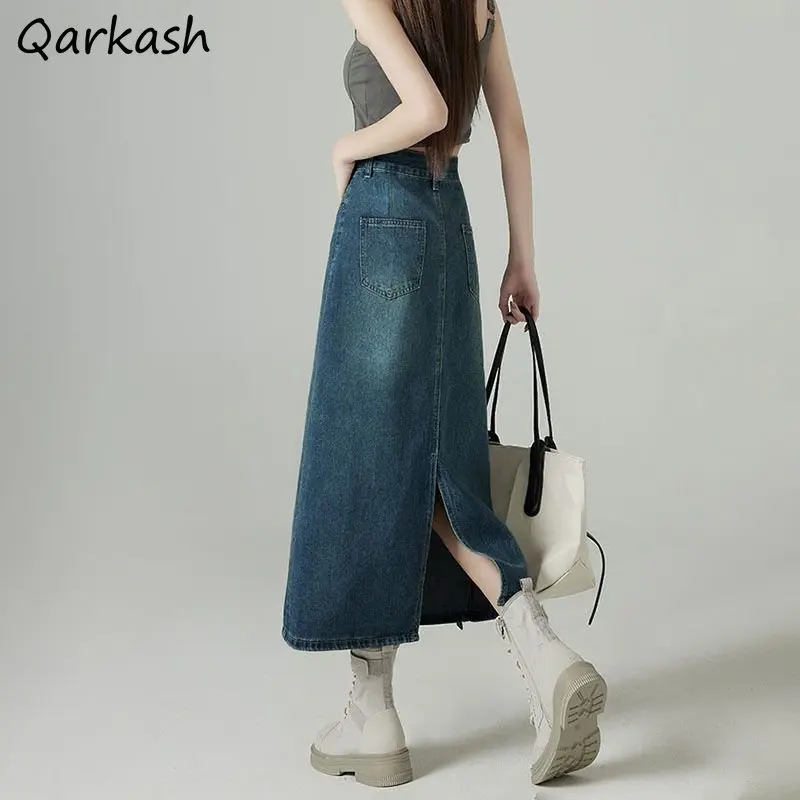 Saias jeans femininas midi bac - Denim Skirt Midi Vintage avaliação e preço