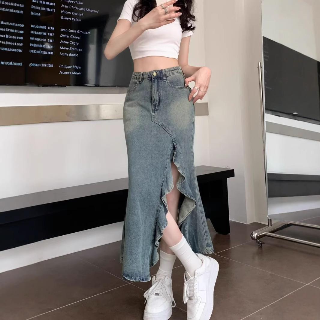 Saia Midi Feminina Coreana de  - Denim Skirt Midi Vintage avaliação e preço