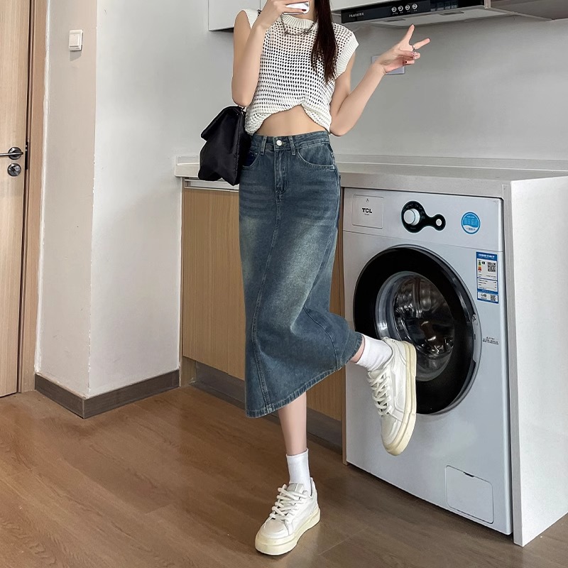 Saia Jeans Feminina Nova Coleç - Denim Skirt Midi Vintage avaliação e preço