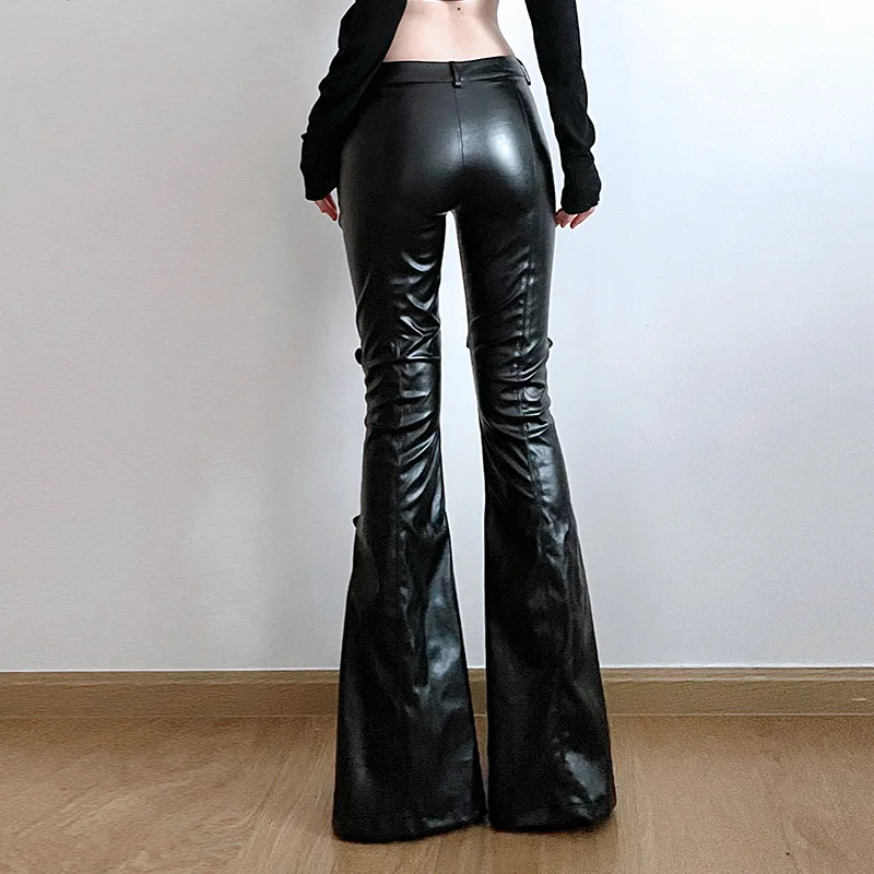 Calça feminina de couro PU, fi - Vintage Fashion Aesthetic avaliação e preço