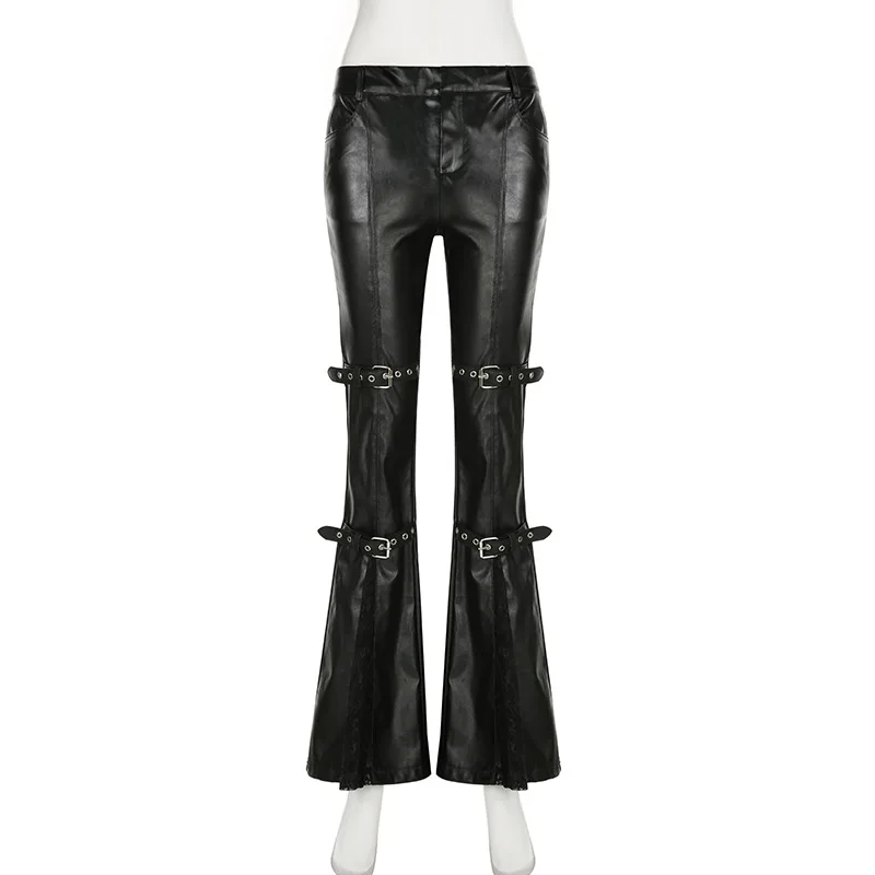 Calça feminina de couro PU, fi - Vintage Fashion Aesthetic avaliação e preço